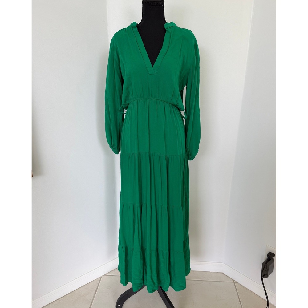 Palmar Tiered Maxi Dress Green Flowy Boho Vacation Elegant Resort Women's M